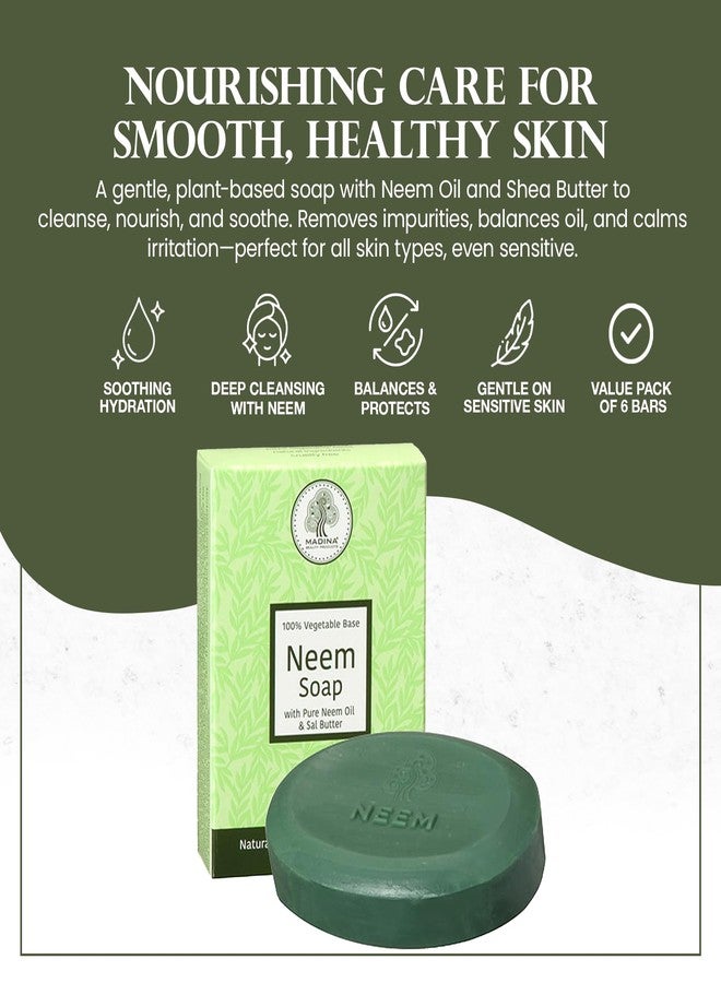 Madina Neem Advance Soap Bar – Deep Cleansing, Purifying, Moisturizing, Vegetable-Based, Halal & RSPO Certified, Gentle Cleanser for Face & Body, 6 Pack (3.5 oz Each) - Image 2